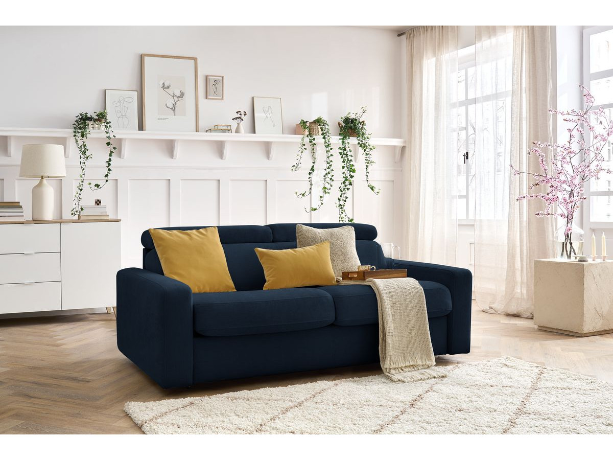 Bobochic Monaco Schlafsofa 3-Sitzer Stoff Dunkelblau, Liegefläche 140 × 190 cm
