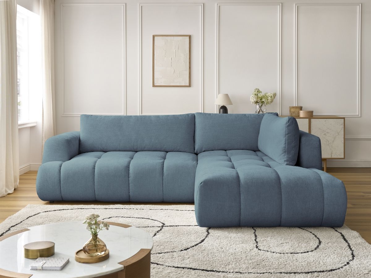 Bobochic Fuji Ecksofa mit Schlaffunktion und Bettkasten 282 × 204 cm Stoff Hellblau Ecke rechts