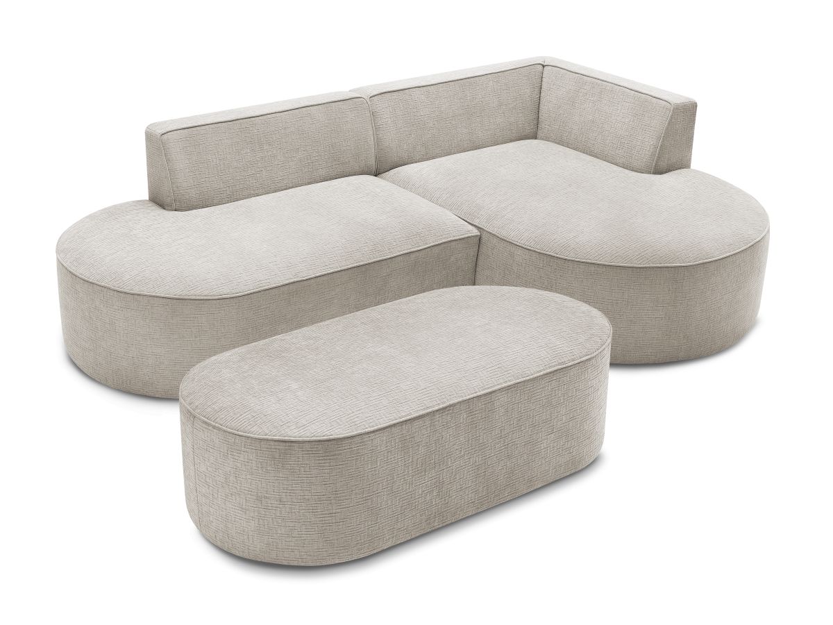 Bobochic Rousseau Ecksofa mit Pouf Strukturstoff Beige Ecke rechts