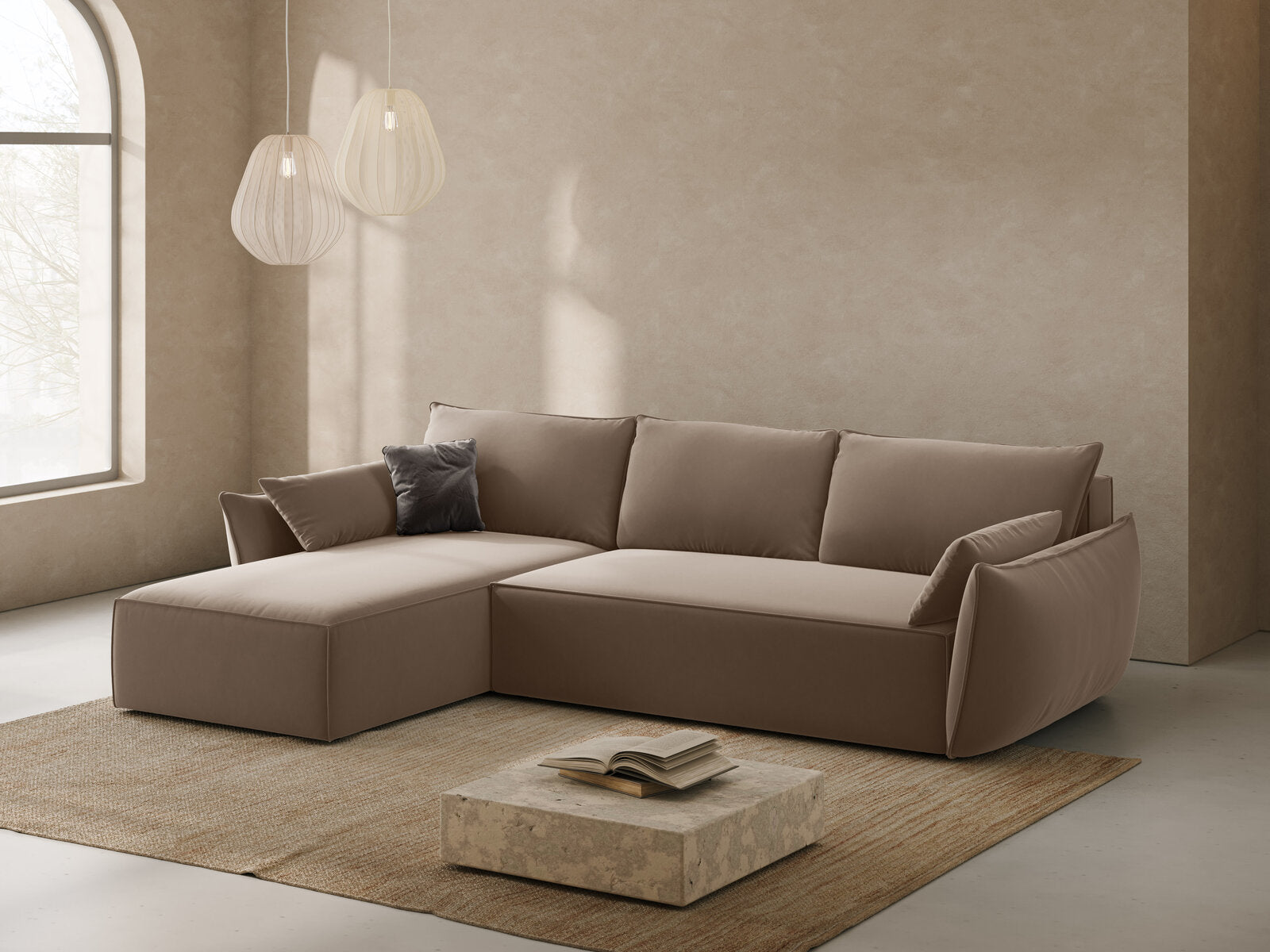 Micadoni Kaelle Ecksofa 4-Sitzer mit Schlaffunktion Links Samt Bluvel Cappuccino