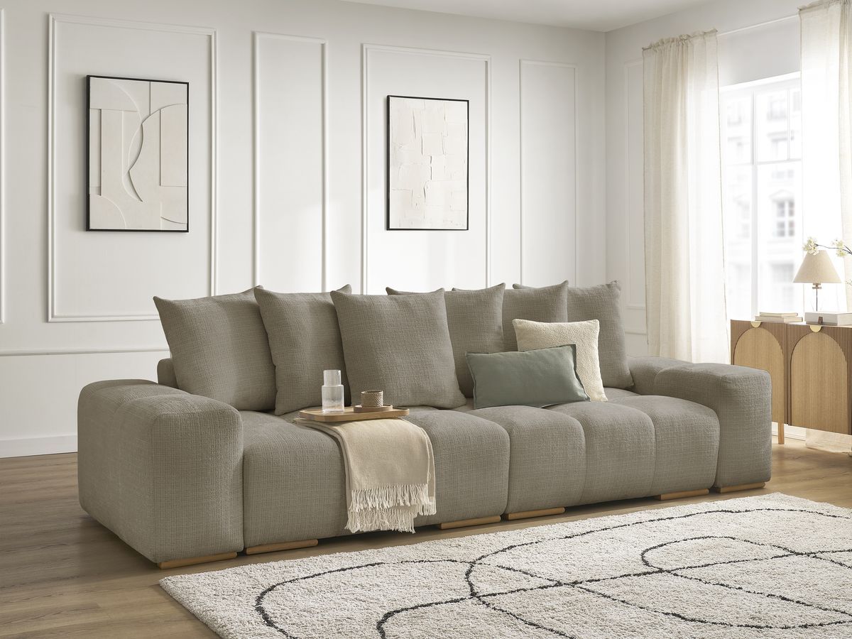 Bobochic Anakin Sofa 3-Sitzer, 6 Kissen Strukturstoff Taupe
