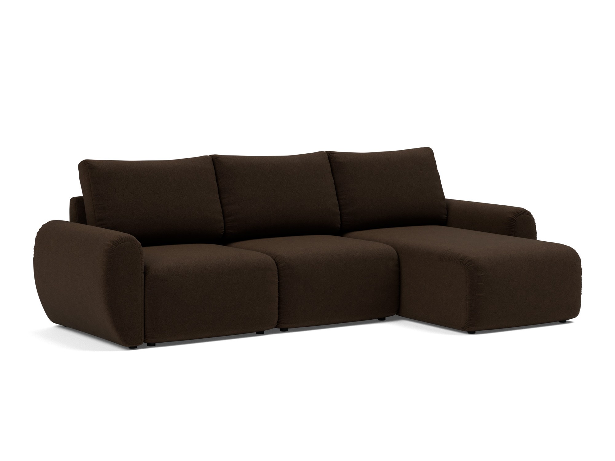 Schlafsofa Norum mit Chaiselongue und Curve-Armlehnen Strukturierter Stoff Taura 358-Chocco