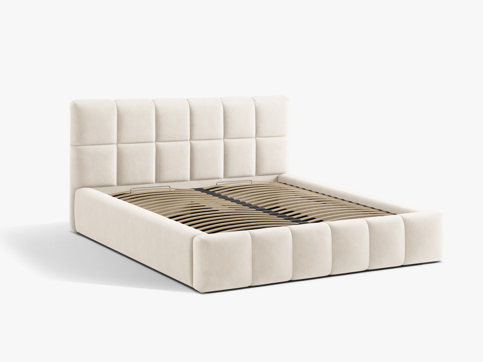 Micadoni Stauraumbett mit Kopfteil Bellis Samt Bluvel Helles Beige