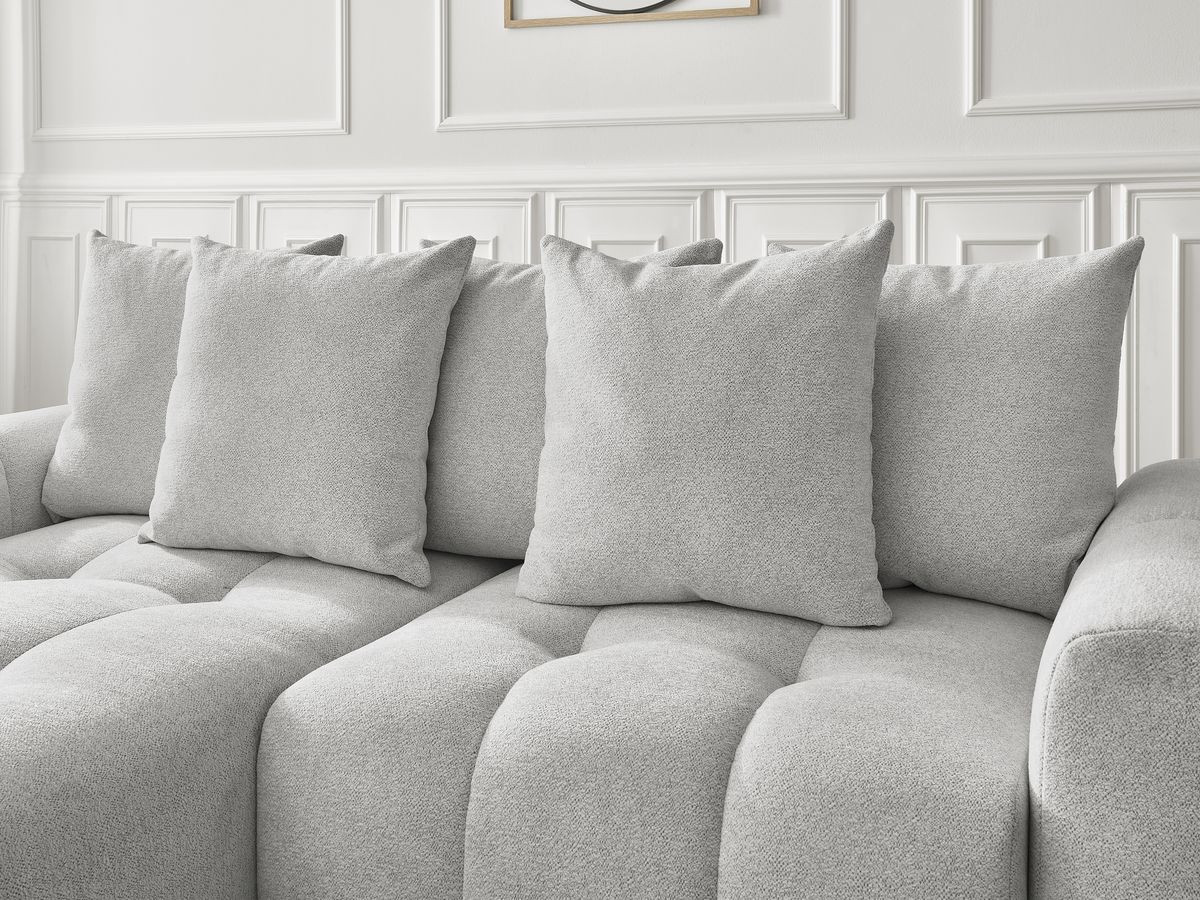 Bobochic Roxelane Ecksofa mit Schlaffunktion und Bettkasten und Pouf 258 × 150 cm Melange-Stoff Hellgrau Ecke links