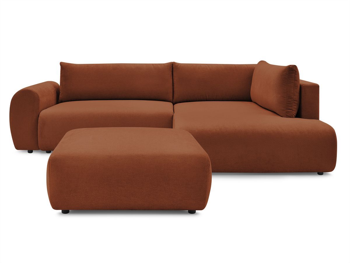 Bobochic Lucien Ecksofa mit Schlaffunktion und Bettkasten und Pouf 296 × 198 cm Stoff Orange Ecke rechts