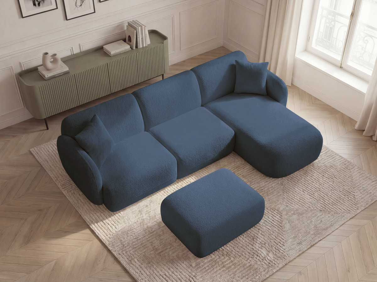 Bobochic Anda Ecksofa mit Pouf 292 × 163 cm Chenille Dunkelblau Ecke rechts
