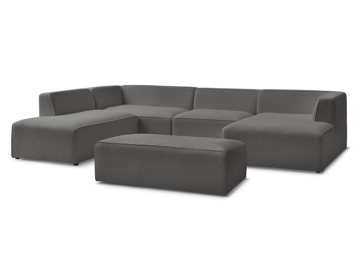 Bobochic Megeve Wohnlandschaft mit Pouf Bouclé-Stoff Dunkelgrau Ecke rechts