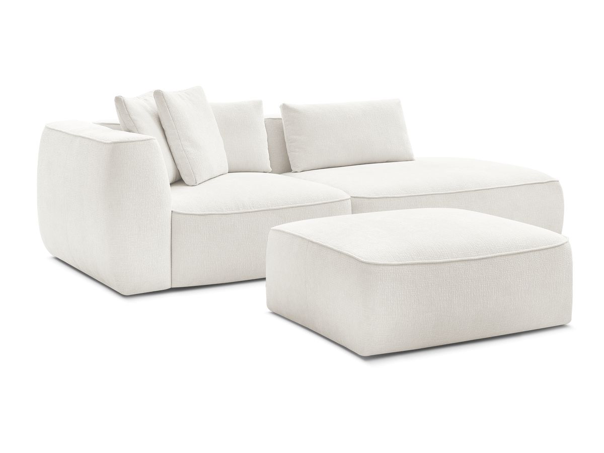 Bobochic Leopold Sofa 4-Sitzer mit Pouf Strukturstoff Weiß Armlehne links