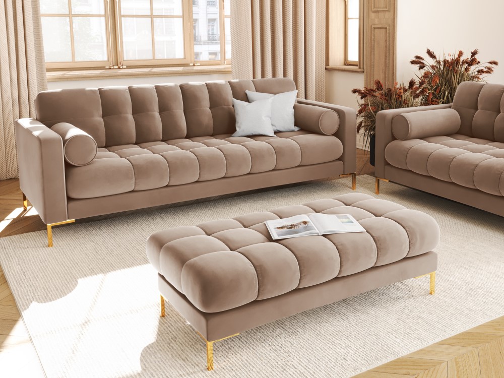 Cosmopolitan Design Sofa Bali 3-Sitzer Samt Bluvel Beige Beine Gold