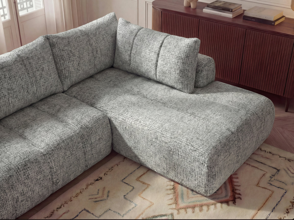 Bobochic Nesty Ecksofa in L-Form, 256 cm, mit Pouf Melange-Stoff Hellgrau Ecke rechts
