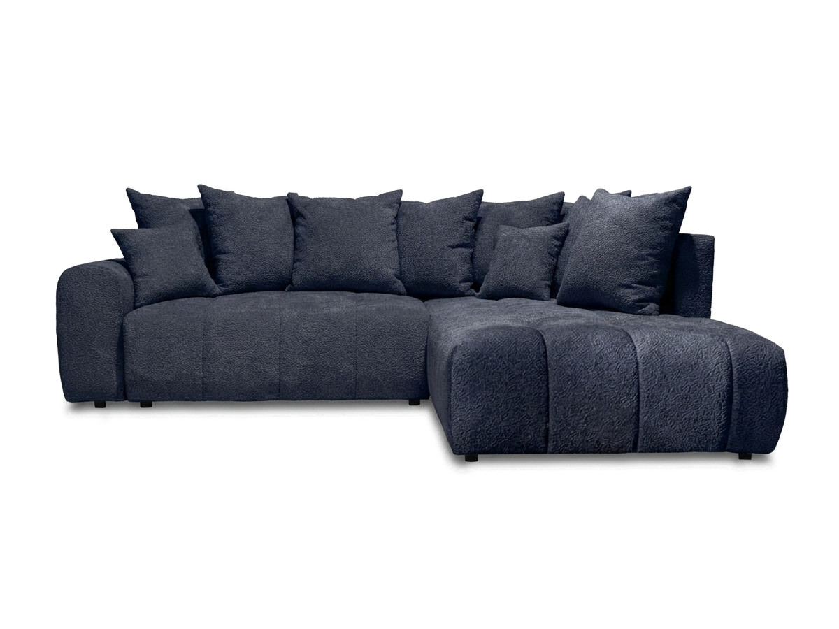 Bobochic Roxelane Ecksofa mit Schlaffunktion und Bettkasten Bouclé-Stoff Dunkelblau Ecke rechts
