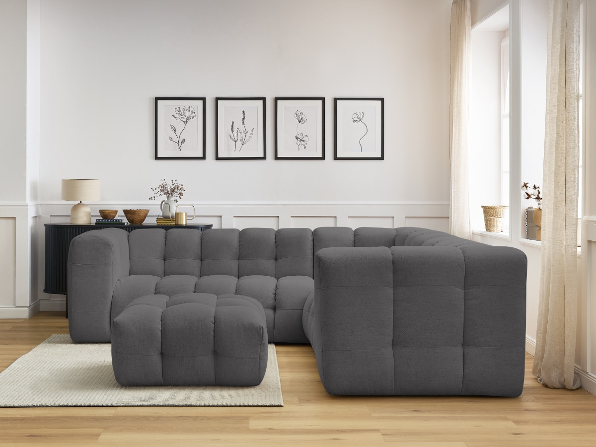 Bobochic Cloud Ecksofa mit Pouf 268 × 110 cm Stoff Dunkelgrau