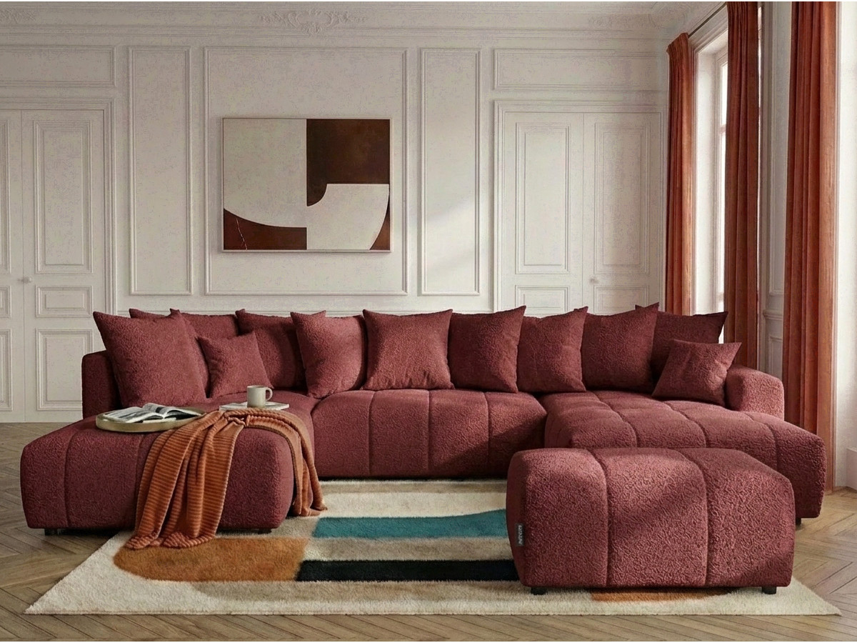Bobochic Roxelane Wohnlandschaft mit Pouf Bouclé-Stoff Rot Ecke rechts