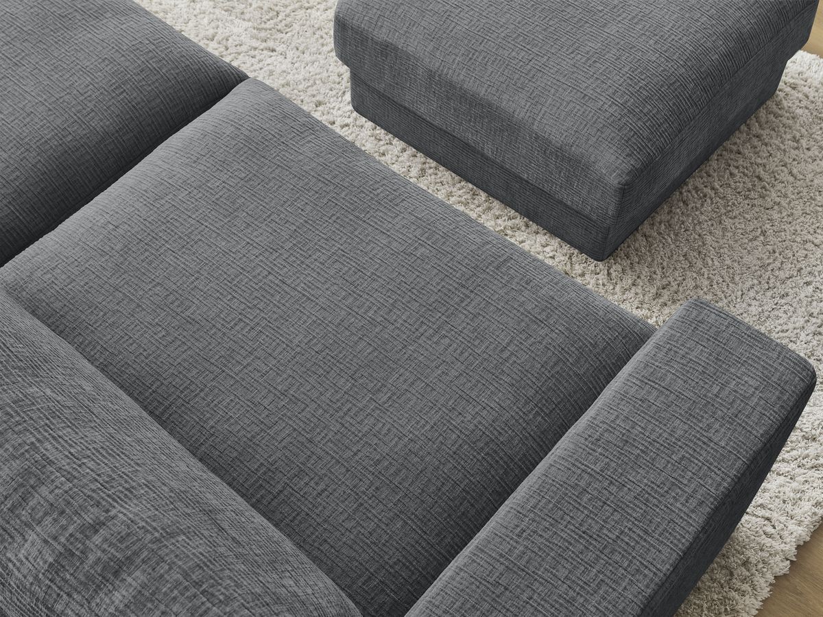 Bobochic Leonard Sofa 4-Sitzer mit Pouf 274 × 109 cm Strukturstoff Dunkelgrau