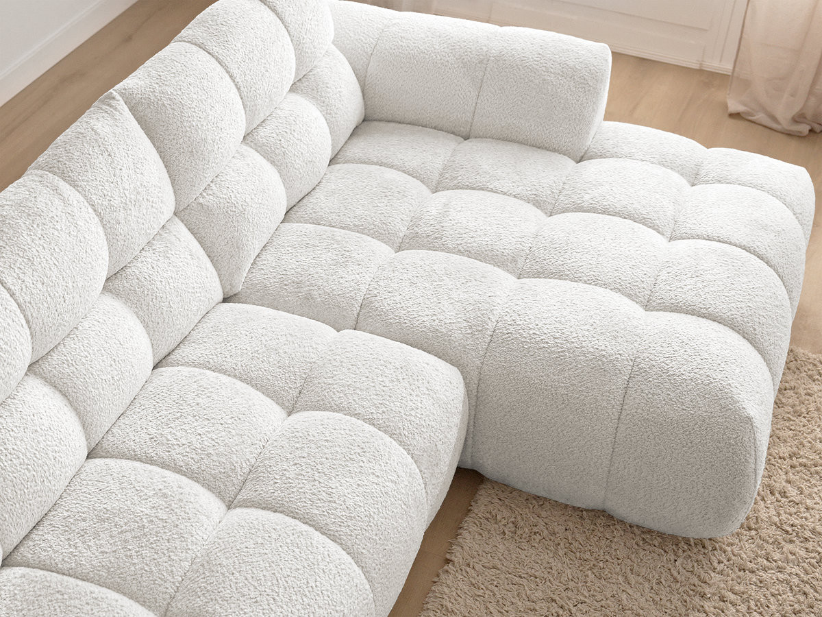 Bobochic Jaya Ecksofa mit Pouf Chenille Weiß Ecke rechts