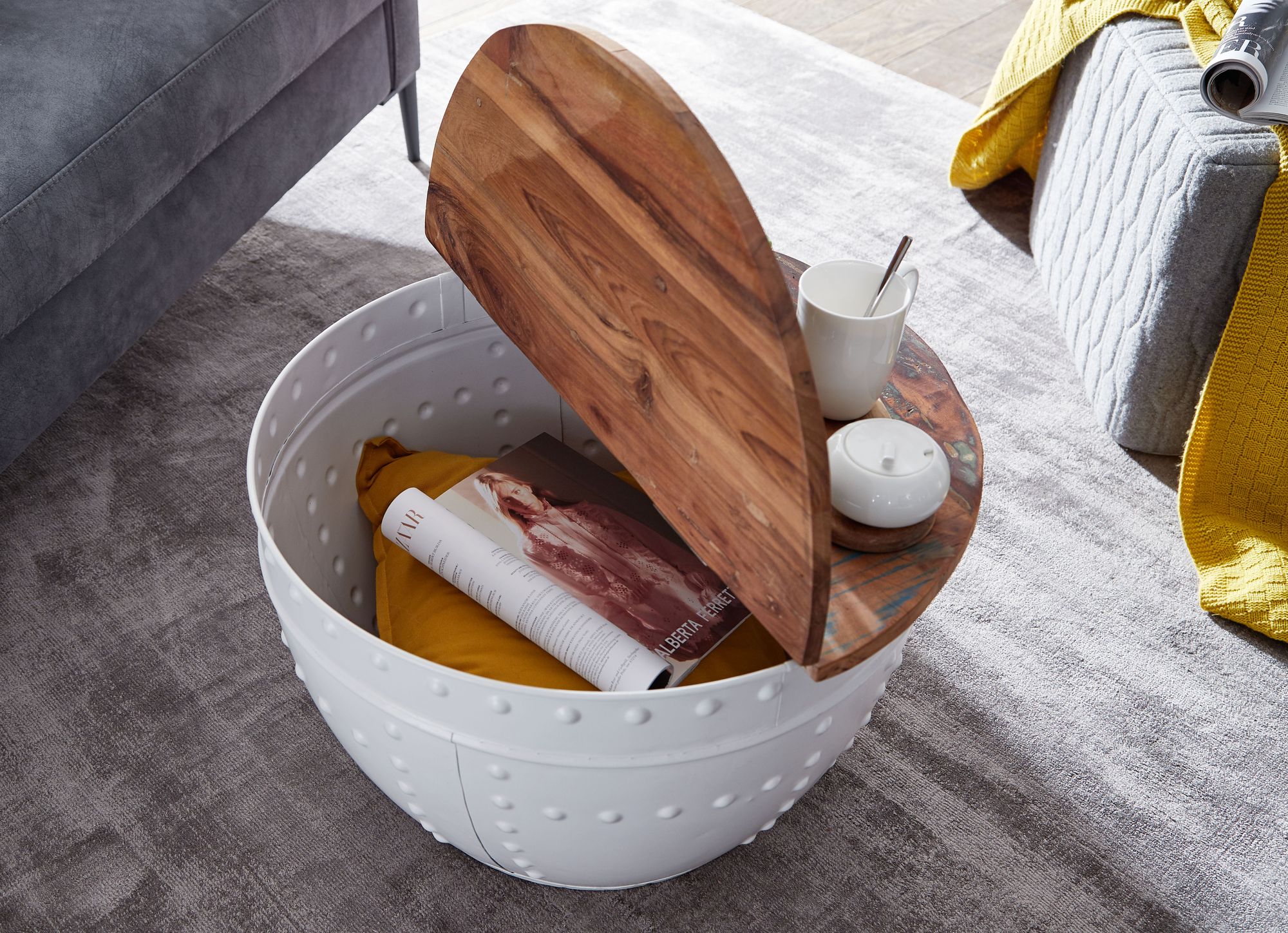 Couchtisch Asker Massivholz Weiß Ø 60 × H 36 cm