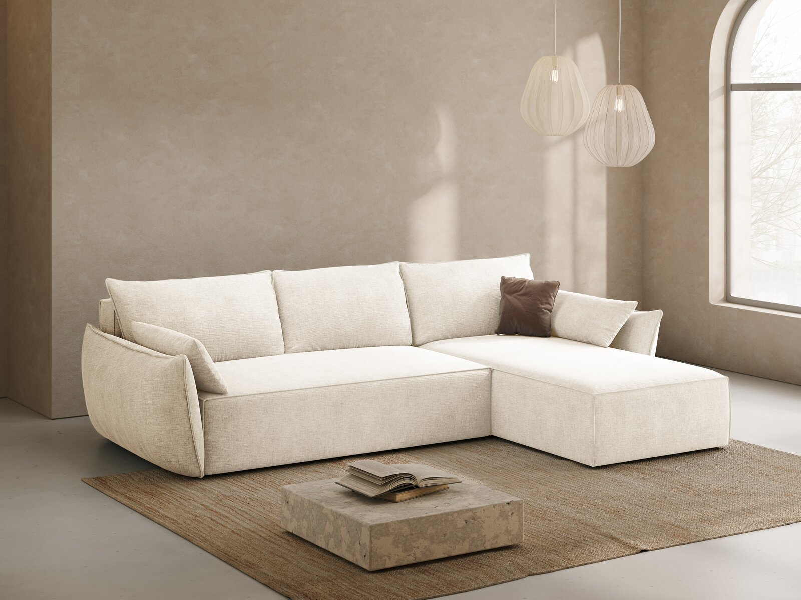 Micadoni Kaelle Ecksofa 4-Sitzer mit Schlaffunktion Rechts Chenille Over The Horizon Helles Beige