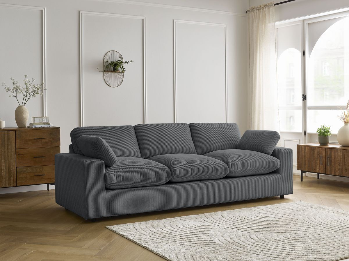 Bobochic Belair Sofa 3-Sitzer 250 × 93 cm Cordsamt Dunkelgrau
