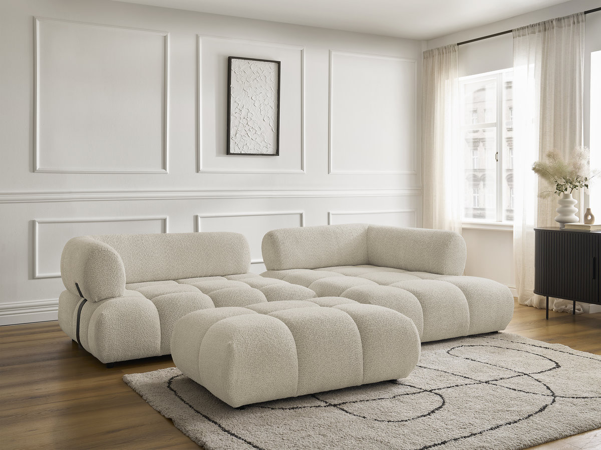 Bobochic Alya Ecksofa mit Pouf Bouclé-Stoff Beige Ecke rechts