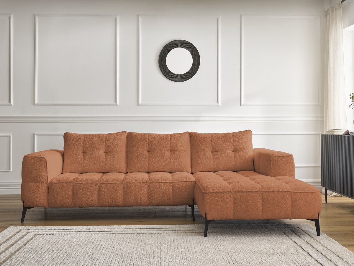 Bobochic Anis Ecksofa Bouclé-Stoff Orange Ecke rechts