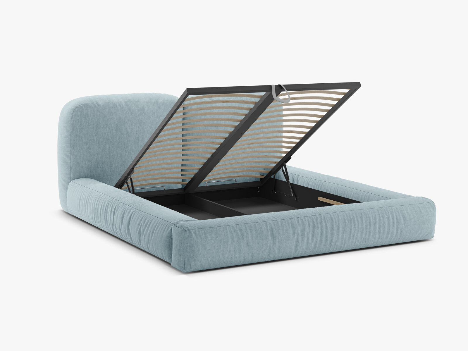 Micadoni Stauraumbett mit Kopfteil Martina Strukturierter Stoff Boston Satin Blau 140x200
