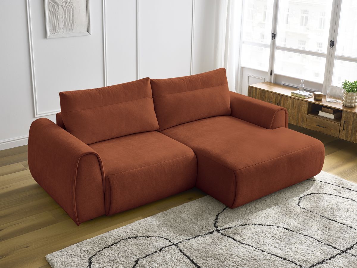 Bobochic Aden Ecksofa 246 × 152 cm Stoff Orange Ecke rechts