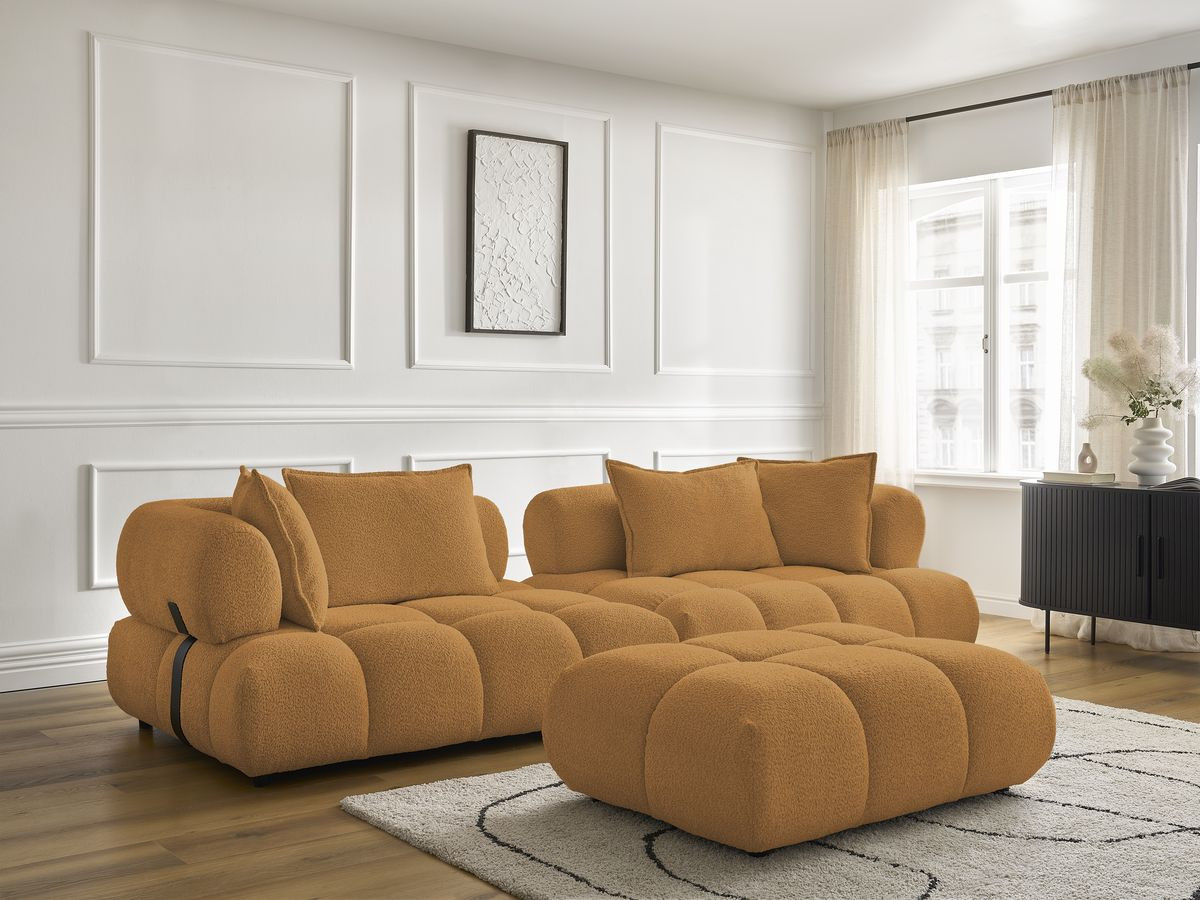 Bobochic Alya Sofa 4-Sitzer mit Pouf Bouclé-Stoff Gelb