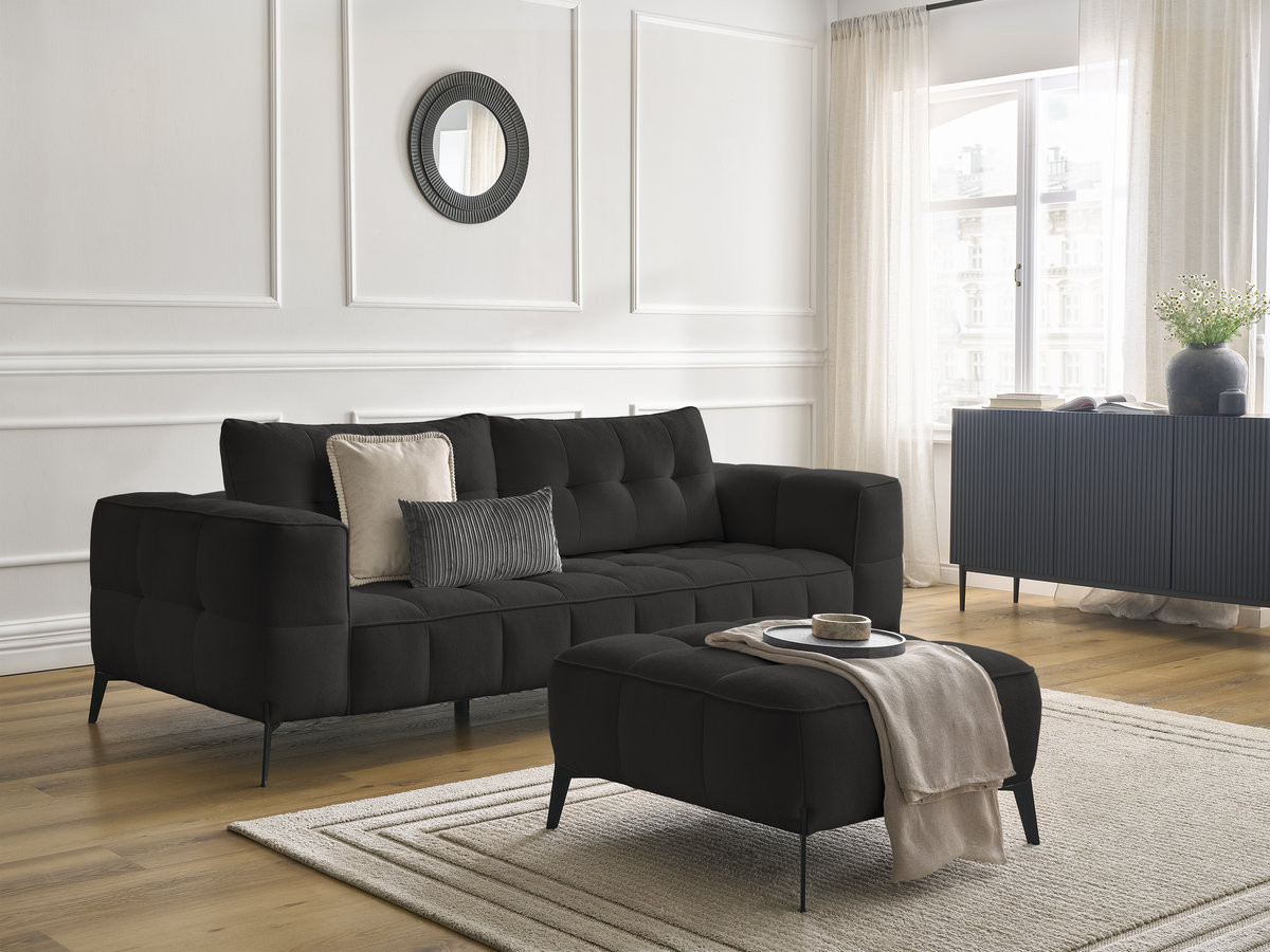 Bobochic Anis Sofa 3-Sitzer mit Pouf Strukturstoff Schwarz