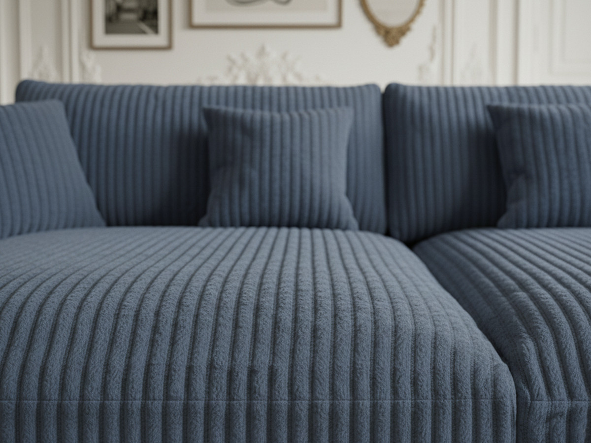 Bobochic Belem Sofa 3-Sitzer Breitcord weich Blau