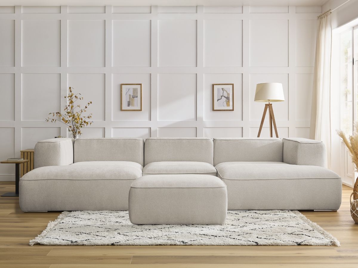 Bobochic Zephyr Wohnlandschaft mit Pouf Strukturstoff Beige