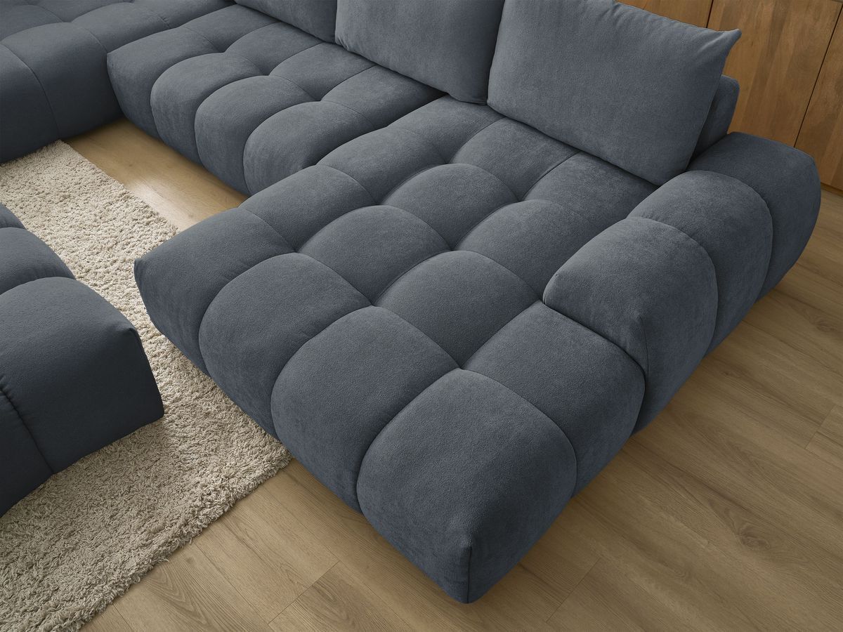 Bobochic Everest Wohnlandschaft mit Pouf, 6 Kissen Strukturstoff Dunkelblau Ecke rechts