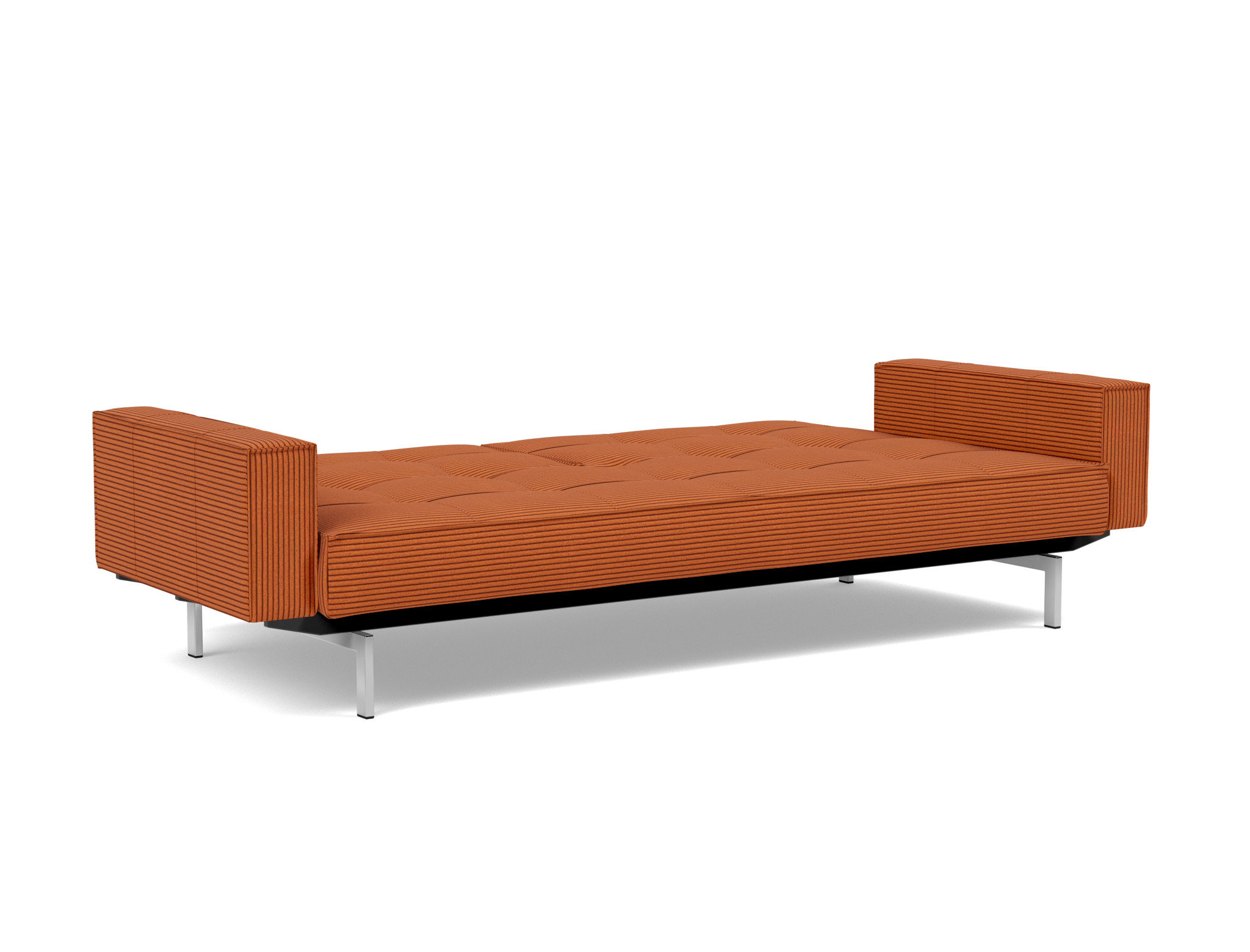 Schlafsofa Splitback mit Armlehnen Kord Corduroy 595-Burnt-Orange Beine Chrom