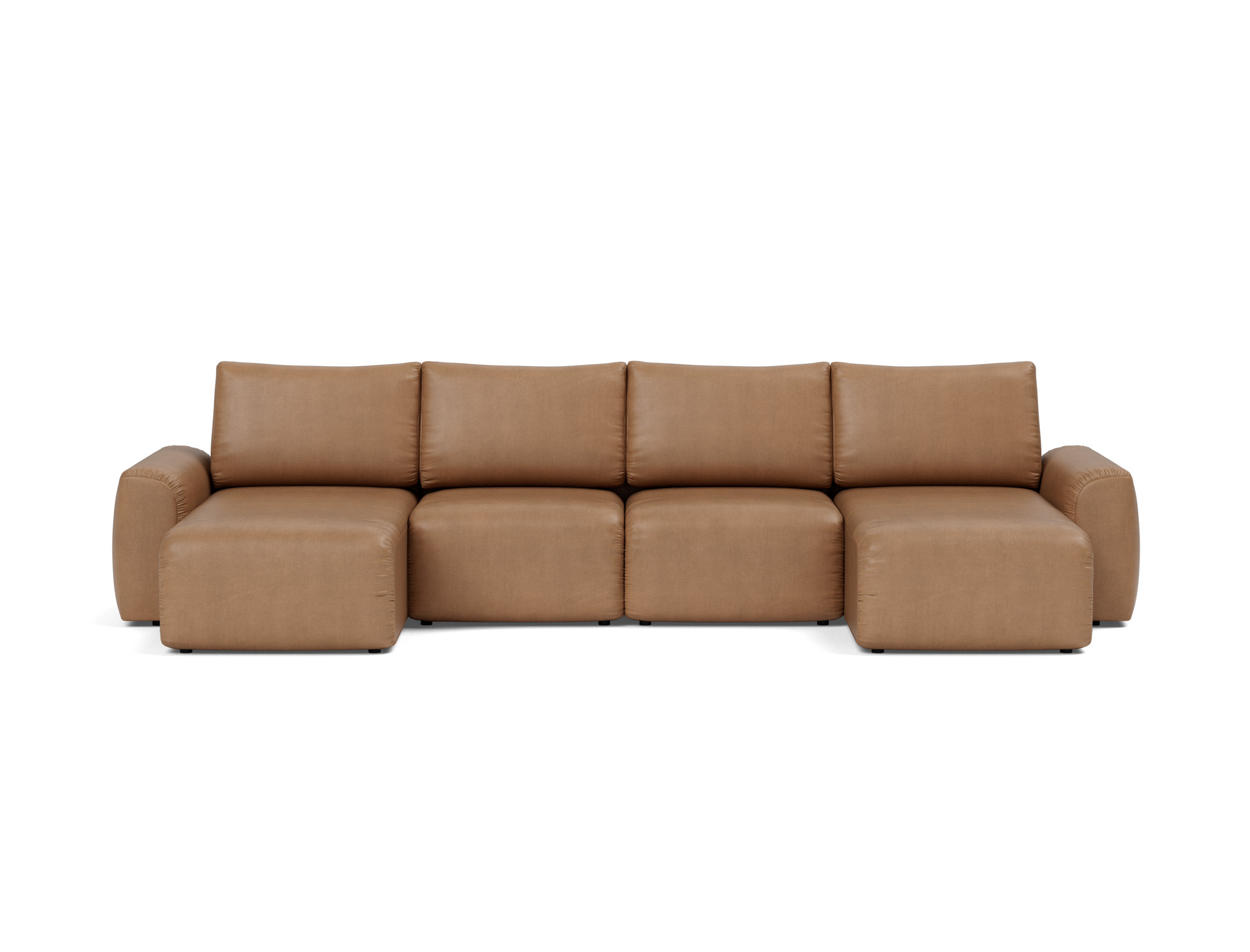 Schlafsofa Norum U-Form mit Chunky-Armlehnen Lederoptik Faunal 551-Brown