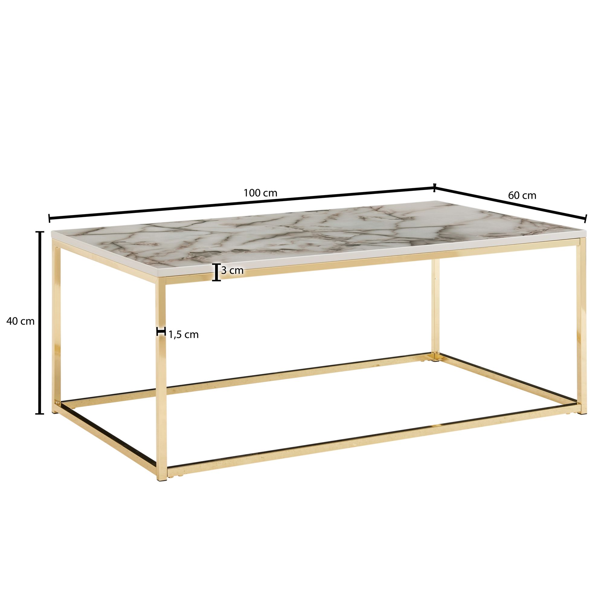 Couchtisch Gloppen Marmoroptik Weiß 100 × 60 × 40 cm
