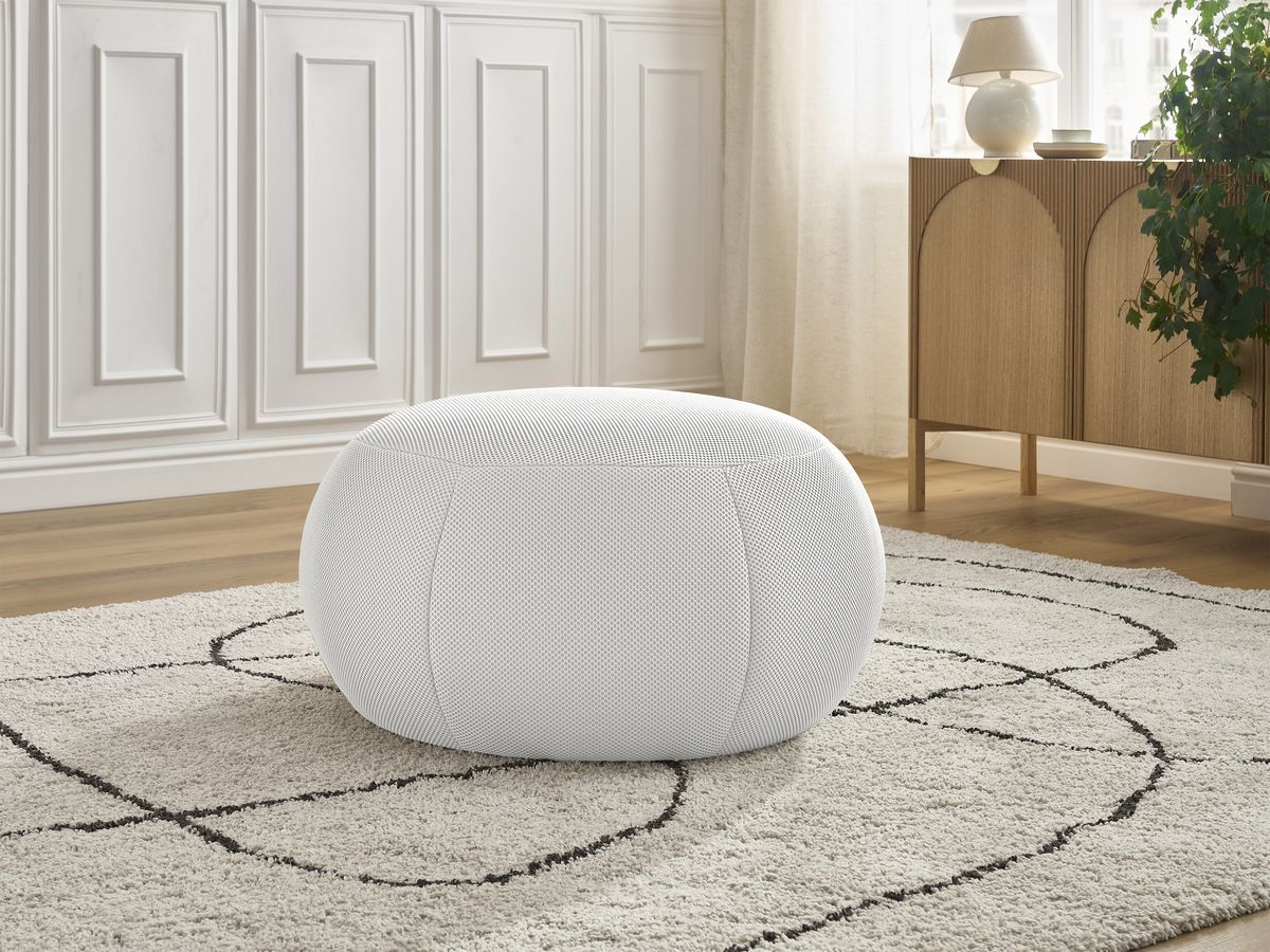 Bobochic Hayden Pouf, rund Mesh-Stoff Weiß, 76 cm