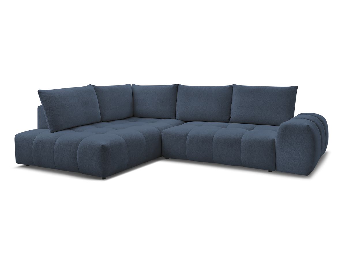 Bobochic Everest Ecksofa mit Schlaffunktion und Bettkasten 320 × 212 cm, 5 Kissen Melange-Stoff Dunkelblau Ecke links
