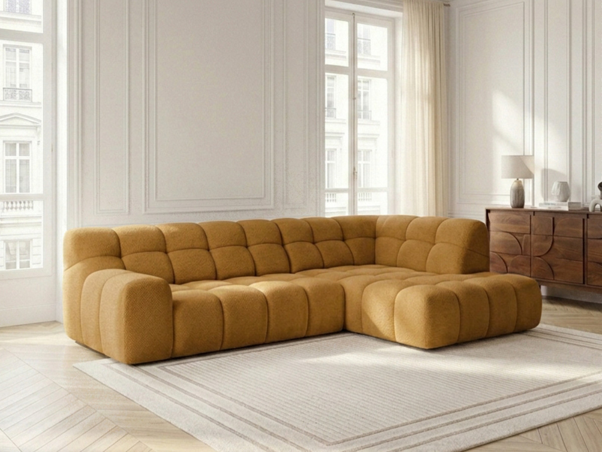 Bobochic Andre Ecksofa mit Schlaffunktion Chenille Gelb Ecke rechts