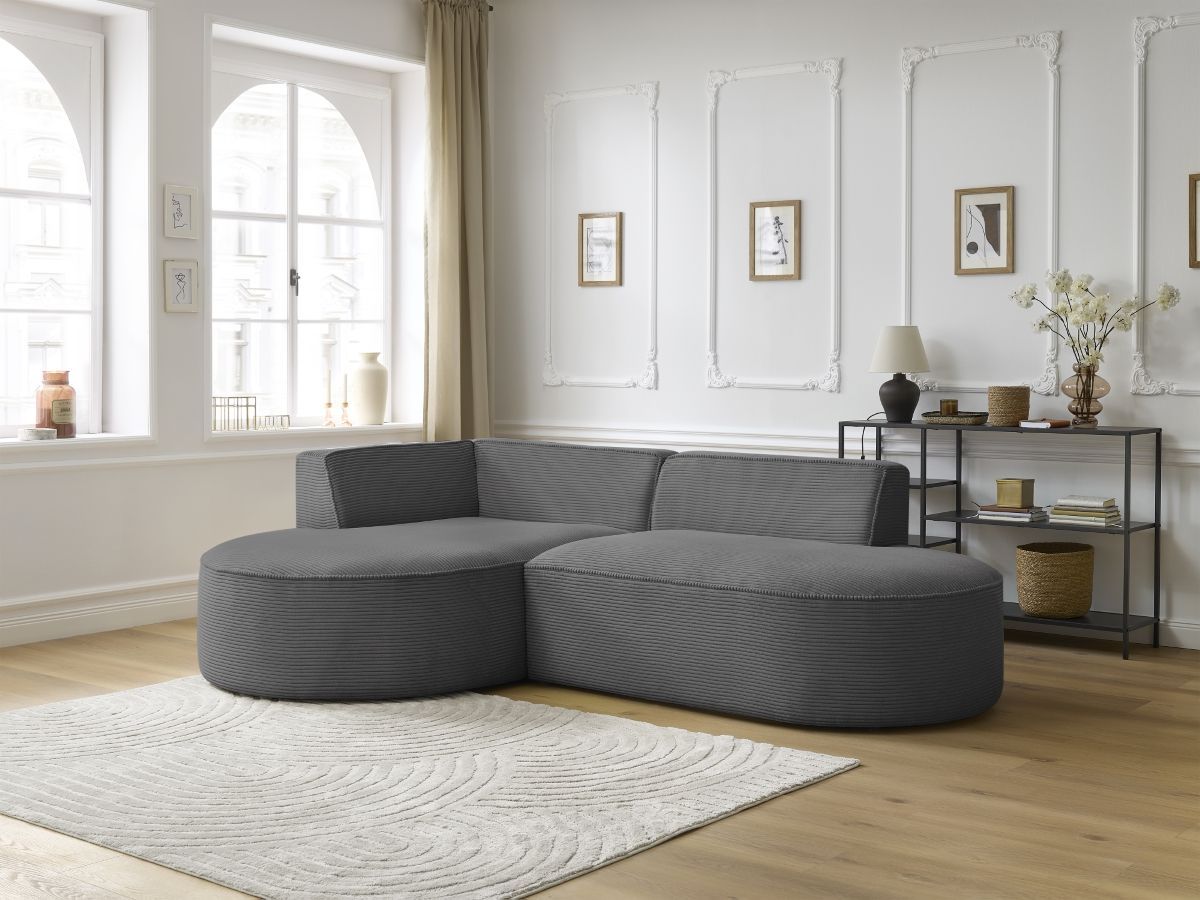 Bobochic Rousseau Ecksofa Cordsamt Dunkelgrau Ecke links