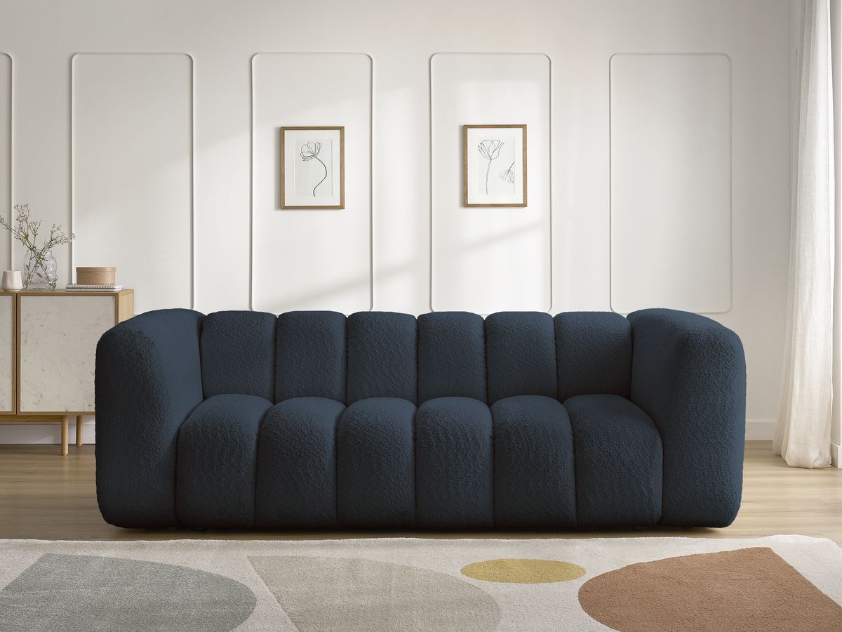 Bobochic Talia Sofa 3-Sitzer Bouclé-Stoff Dunkelblau