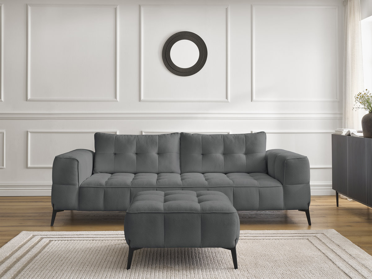 Bobochic Anis Sofa 3-Sitzer mit Pouf Strukturstoff Dunkelgrau