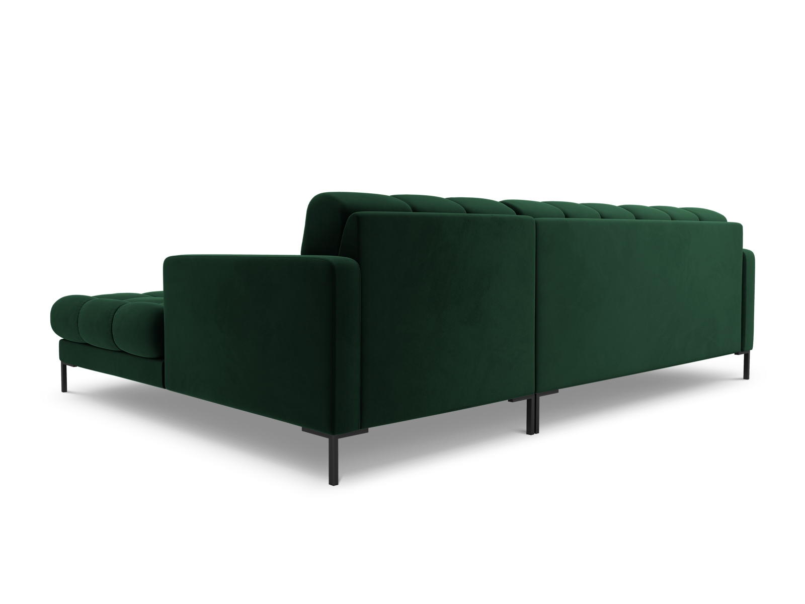 Cosmopolitan Design Ecksofa Bali 5-Sitzer Samt Bluvel Flaschengrün Rechts Beine Schwarzes Metall