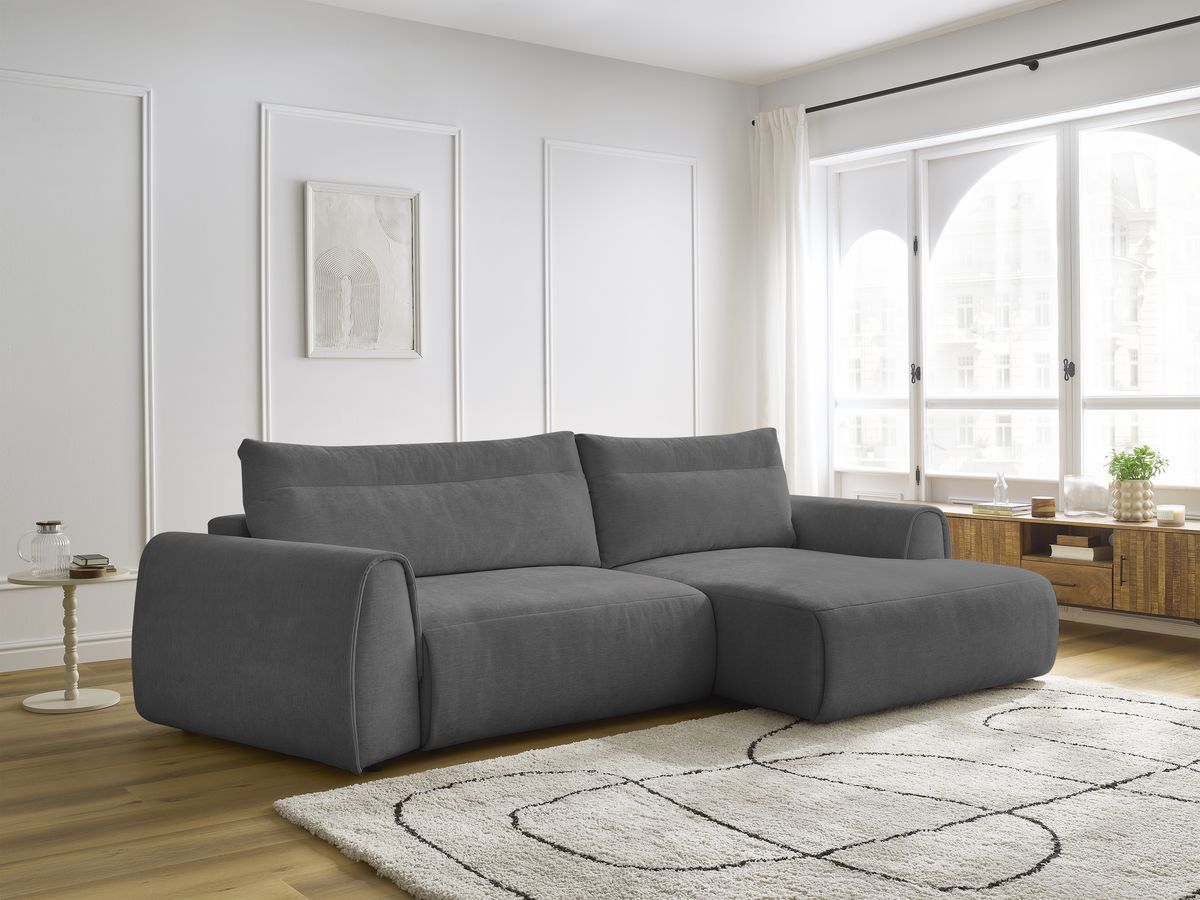 Bobochic Aden Ecksofa 293 × 152 cm Stoff Dunkelgrau Ecke rechts