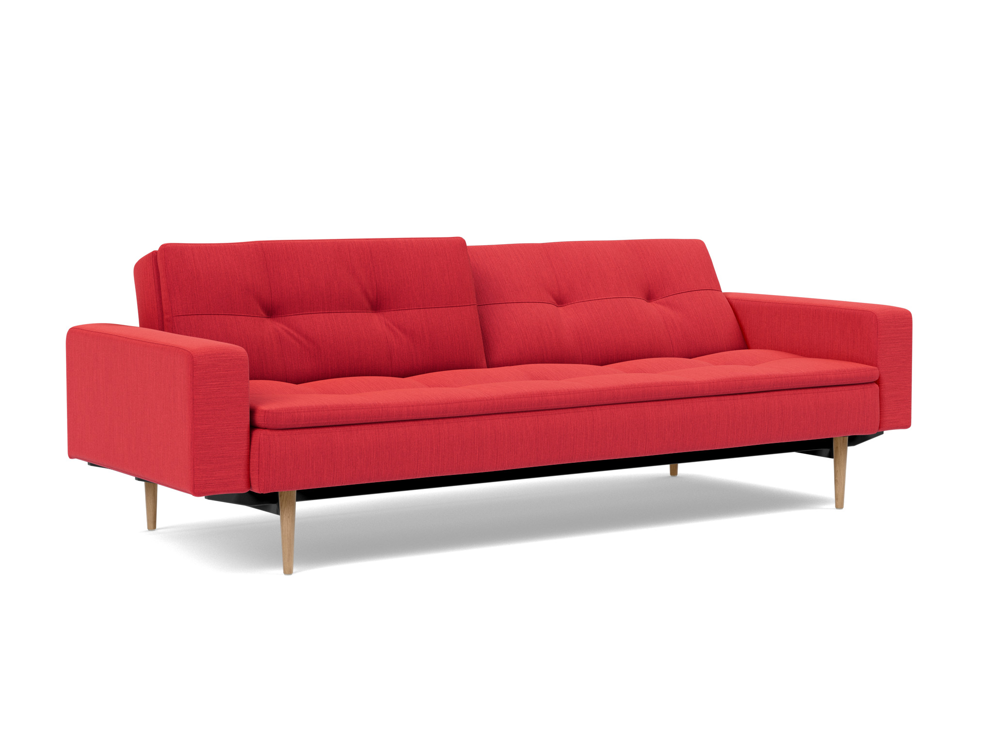 Schlafsofa Dublexo mit Armlehnen Flachgewebe Elegance 511-Red Beine Styletto Eiche hell