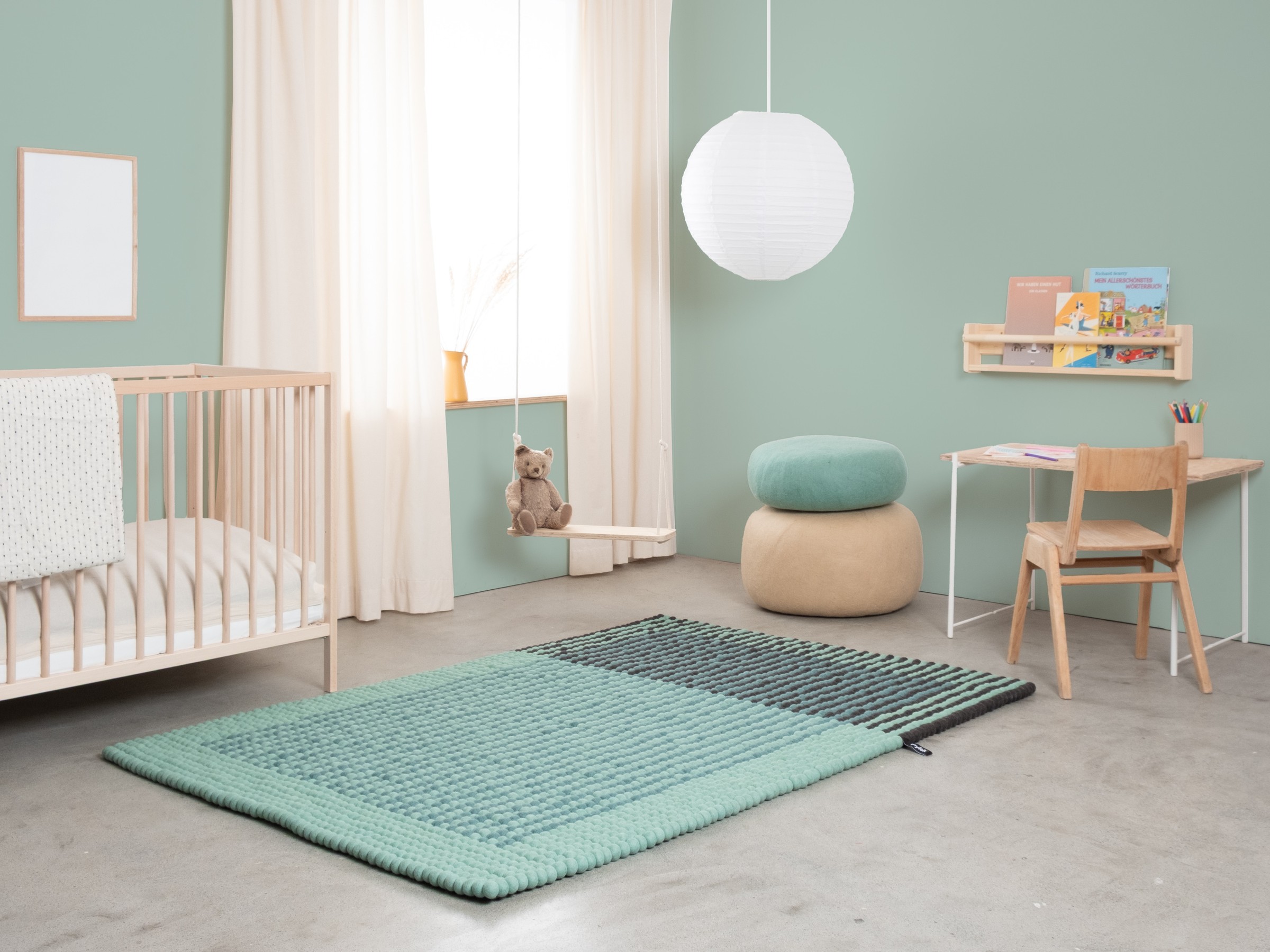 myfelt Yukon Filzkugelteppich Blau rechteckig 70 x 100 cm