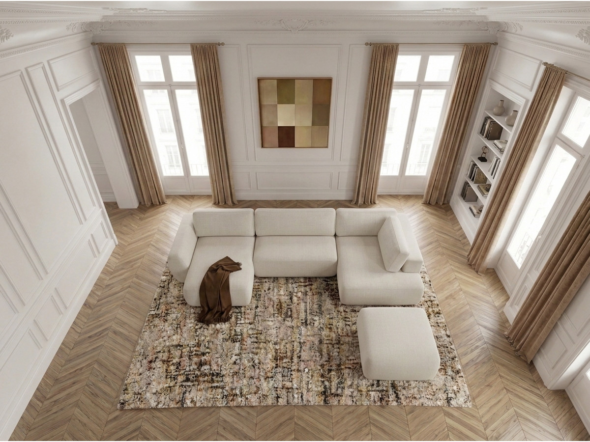 Bobochic Denise Wohnlandschaft mit Pouf Strukturstoff Weiß Ecke links