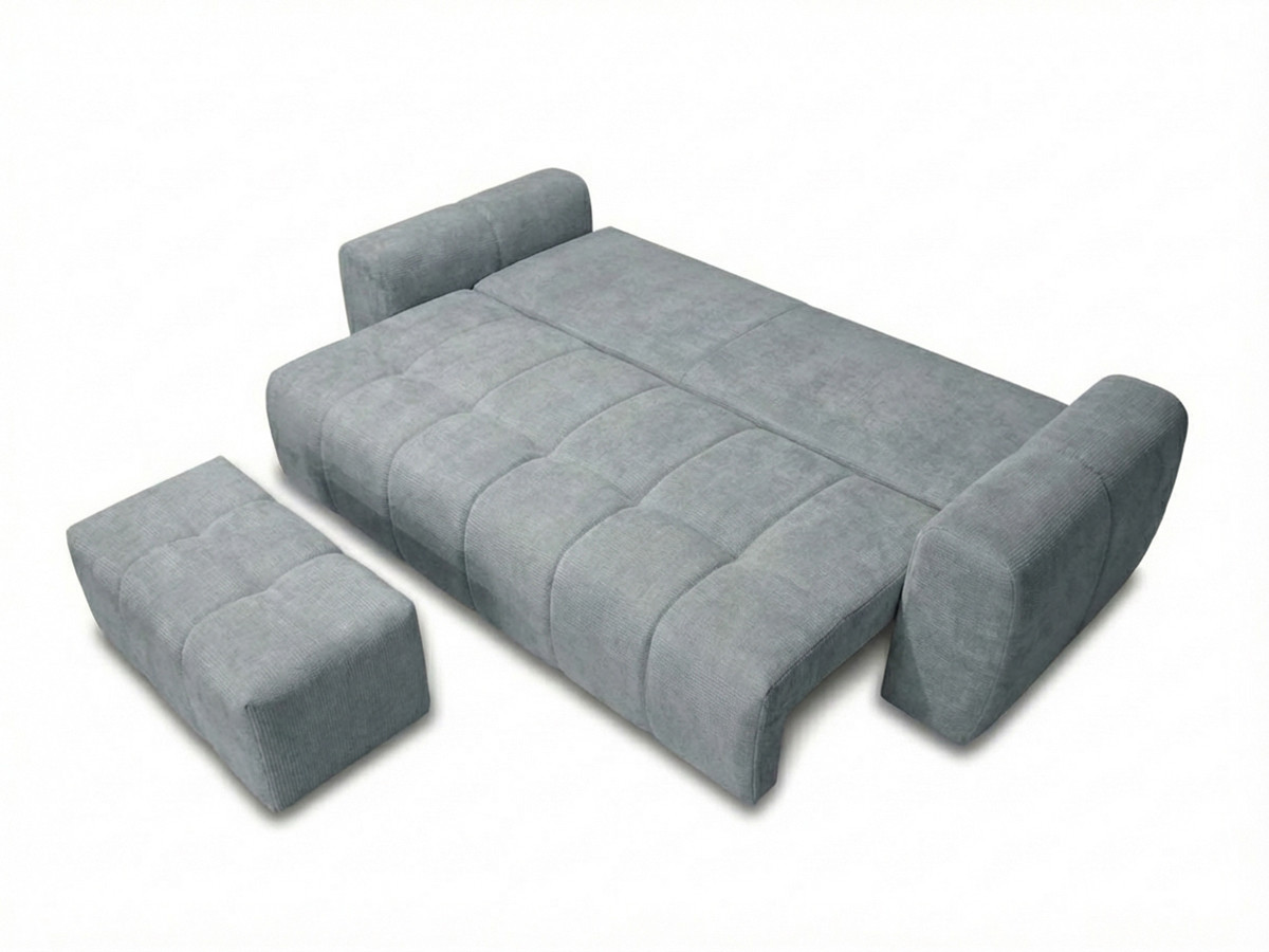 Bobochic Roxelane Schlafsofa 3-Sitzer mit Bettkasten und Pouf Melange-Stoff Hellgrau