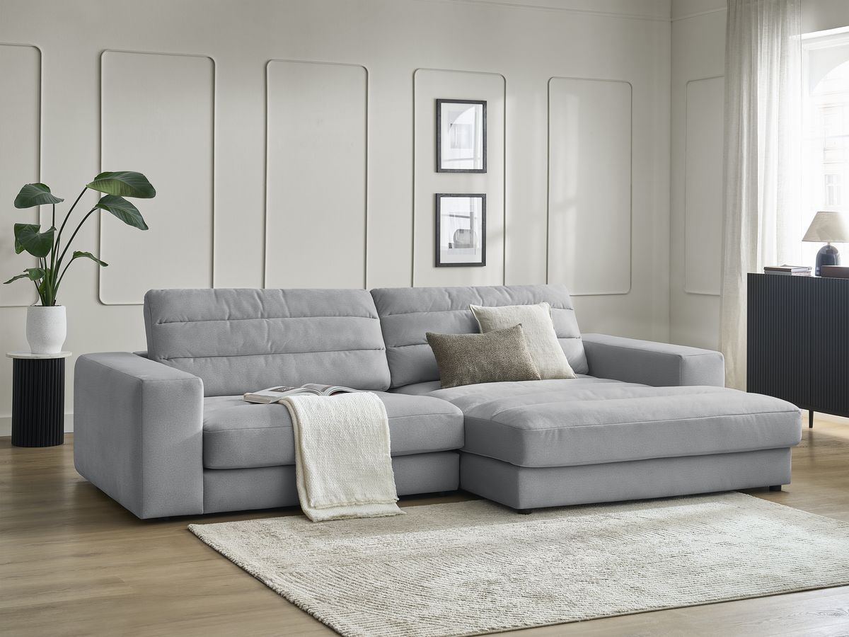 Bobochic Sierra Ecksofa Samt Hellgrau Ecke rechts