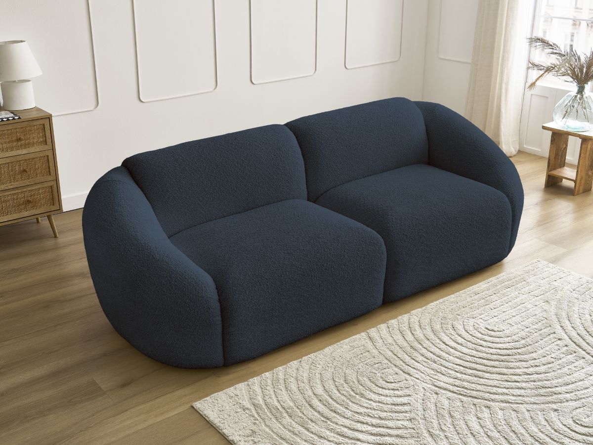 Bobochic Tina Sofa 3-Sitzer Bouclé-Stoff Dunkelblau