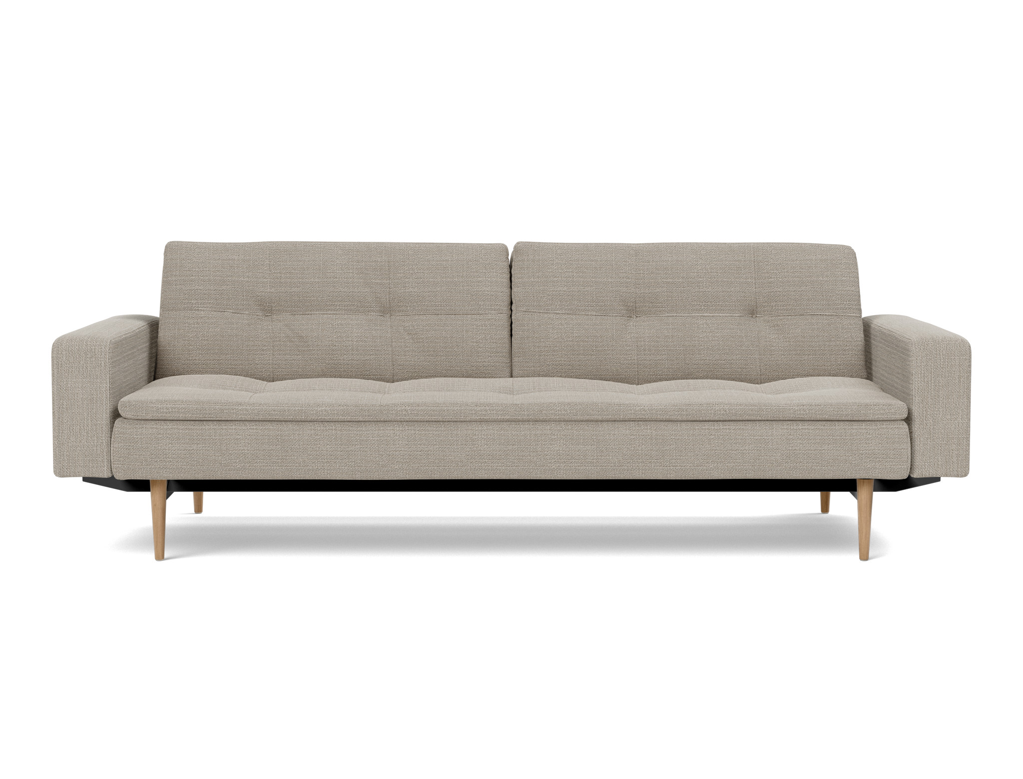 Schlafsofa Dublexo mit Armlehnen Strukturierter Stoff Kenya 579-Gravel Beine Styletto Eiche hell