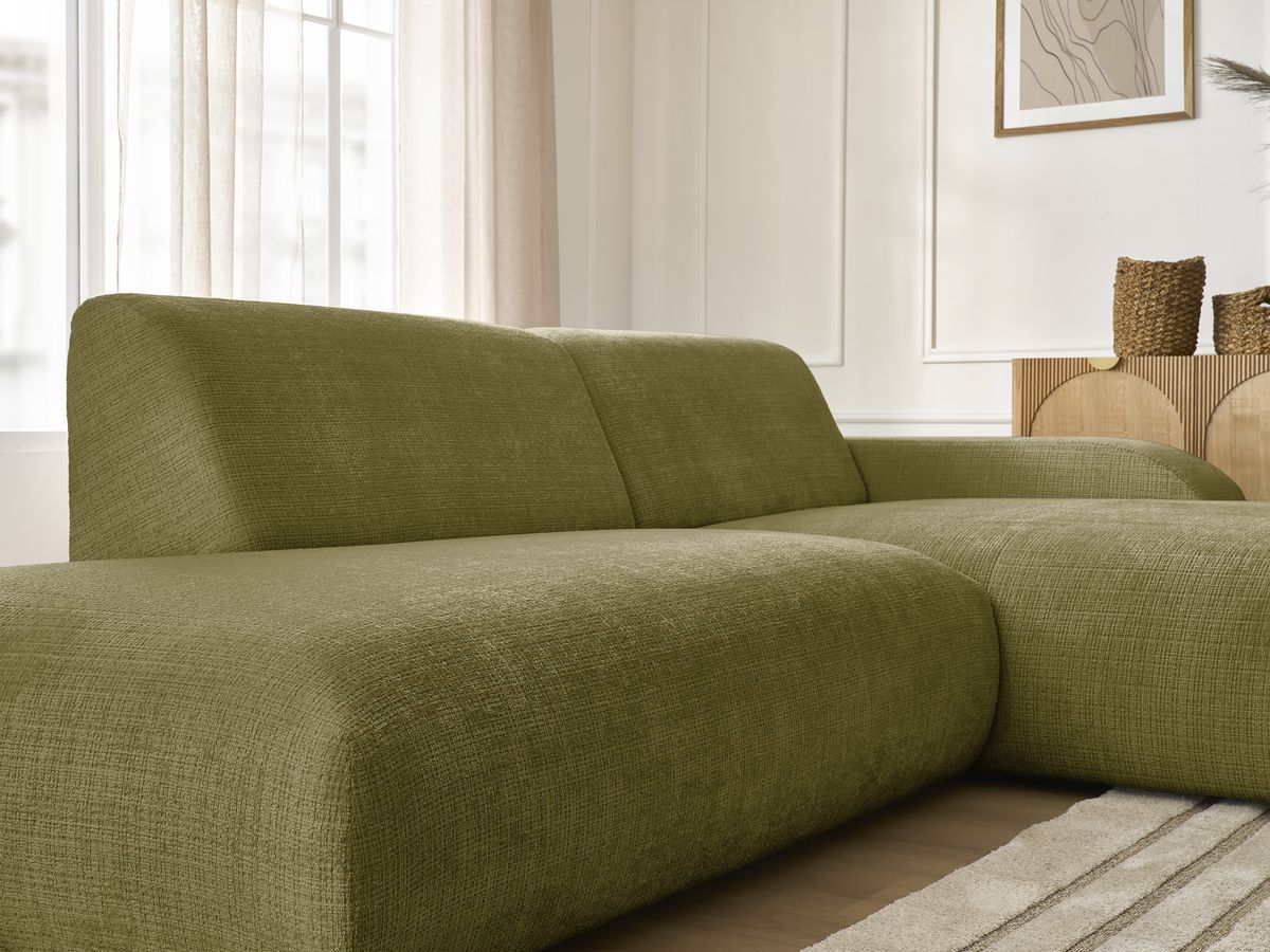Bobochic Sirius Ecksofa 300 × 170 cm Strukturstoff Grün Ecke rechts